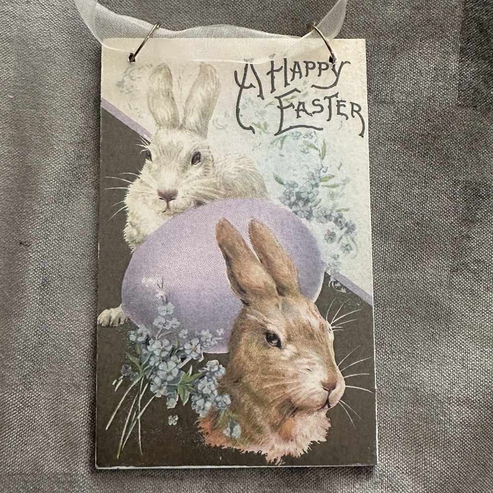Roger's Gardens Easter Bunny Postcard Hanging Plaque 5.5 Pastel Vintage Style